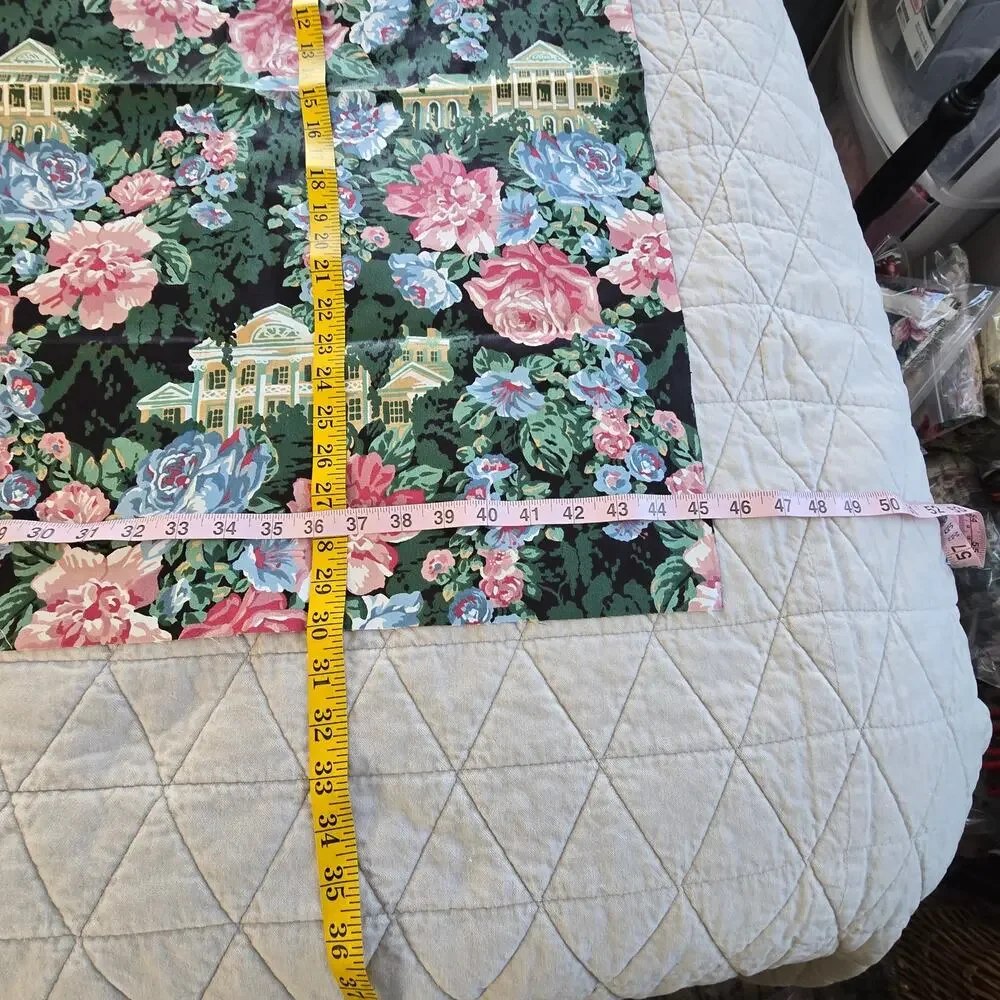 Vintage Springs Industries 2 Fabric Remnants Pink Cabbage Roses Colonial House
